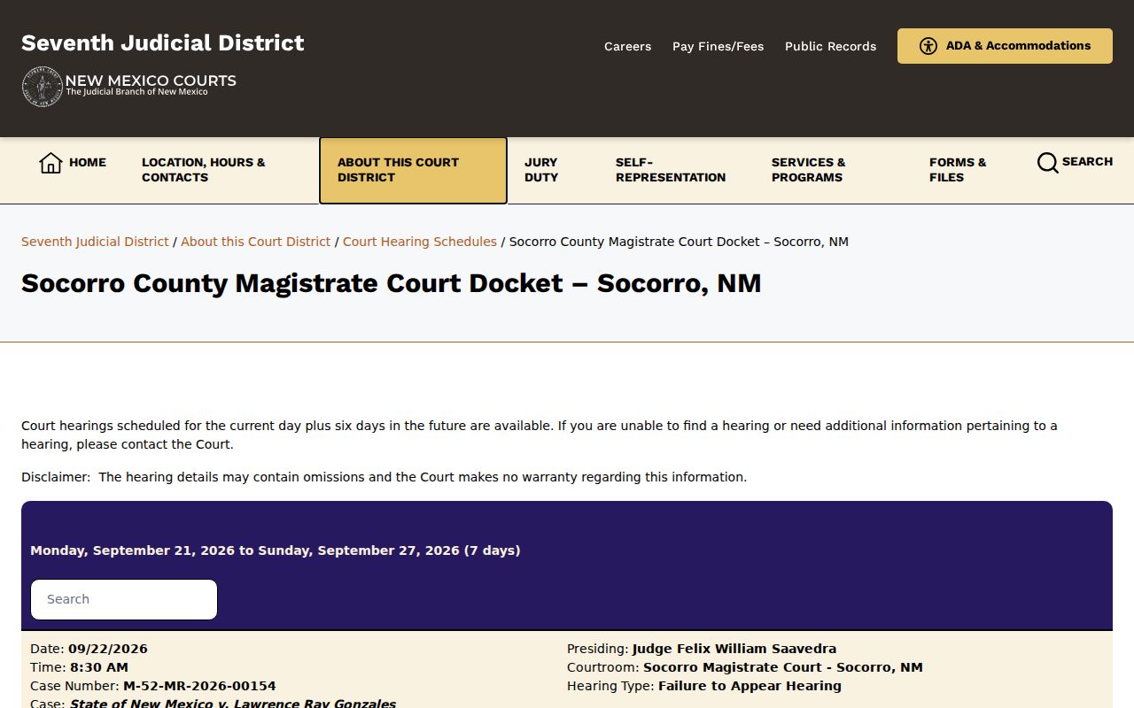 Socorro County warrant lookup court docket disclaimer