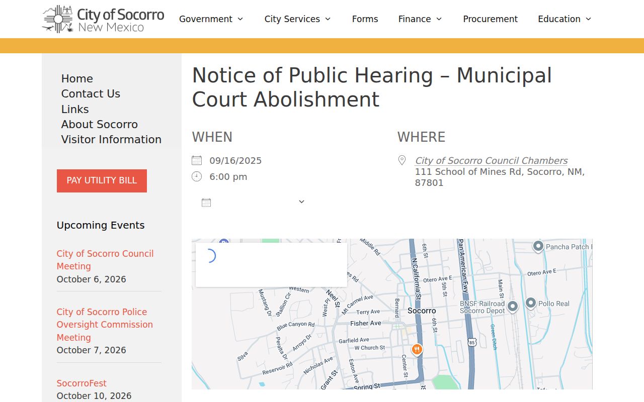 Socorro County municipal warrant city court status hearing notice