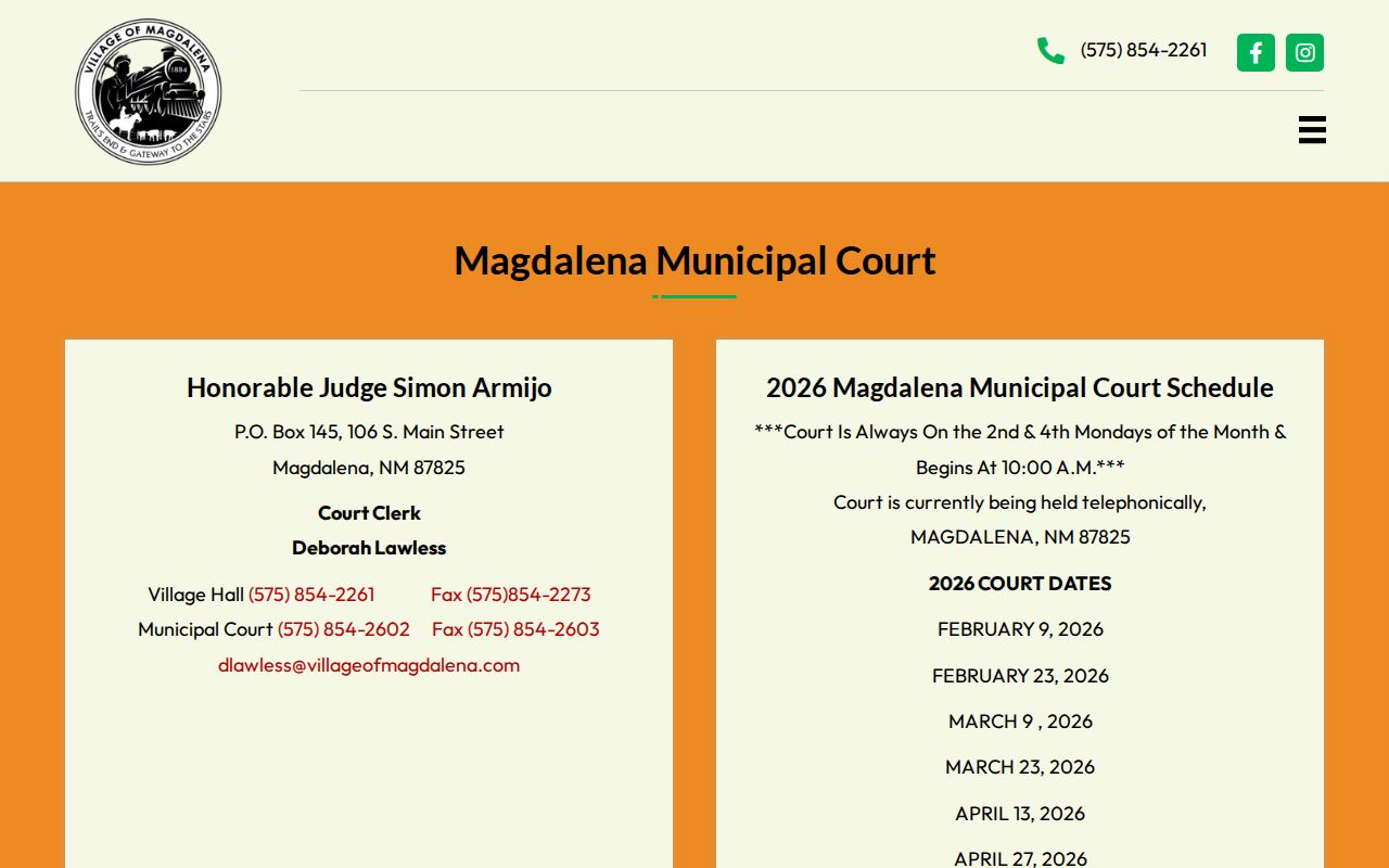 Socorro County municipal warrant Magdalena Municipal Court schedule